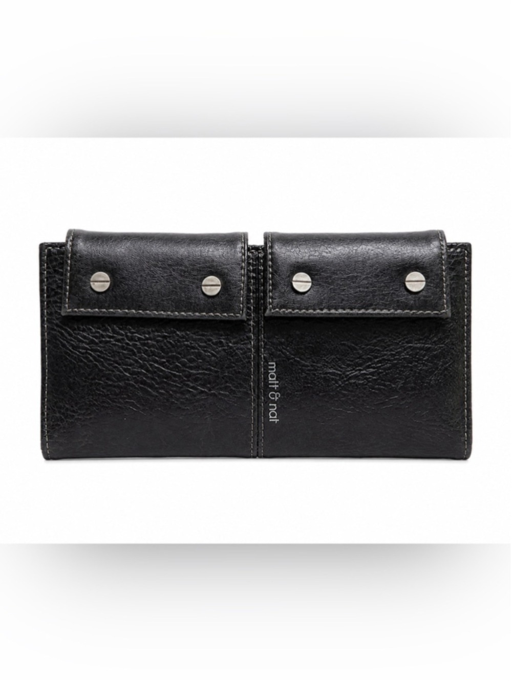 Matt & Nat Black Double Pocket Vegan Leather Wallet Y2K Moto